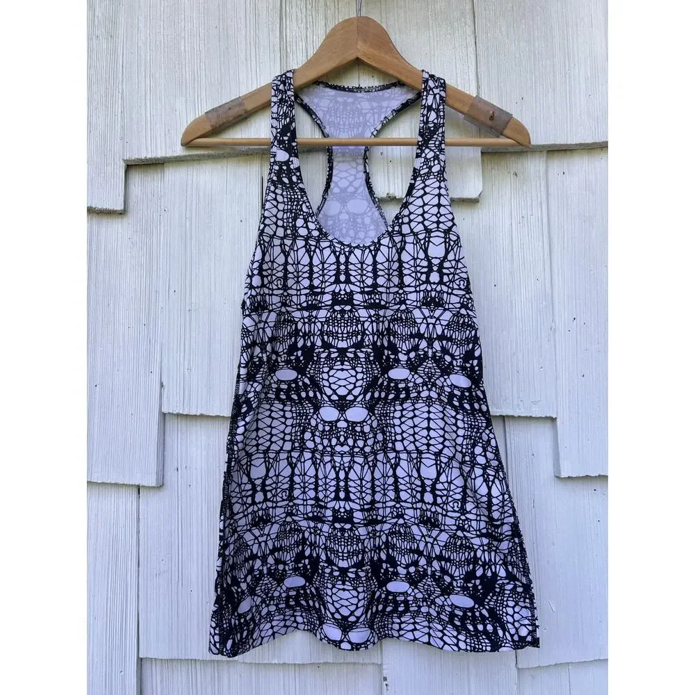 Lululemon Cool Racerback‎ White Black Glacier Lace S/M